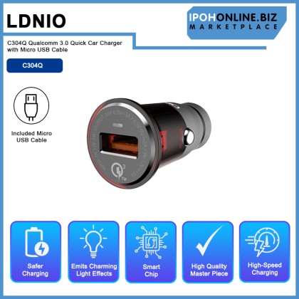 LDNIO C304Q Qualcomm 3.0 Quick Car Charger With Micro USB Cable 
